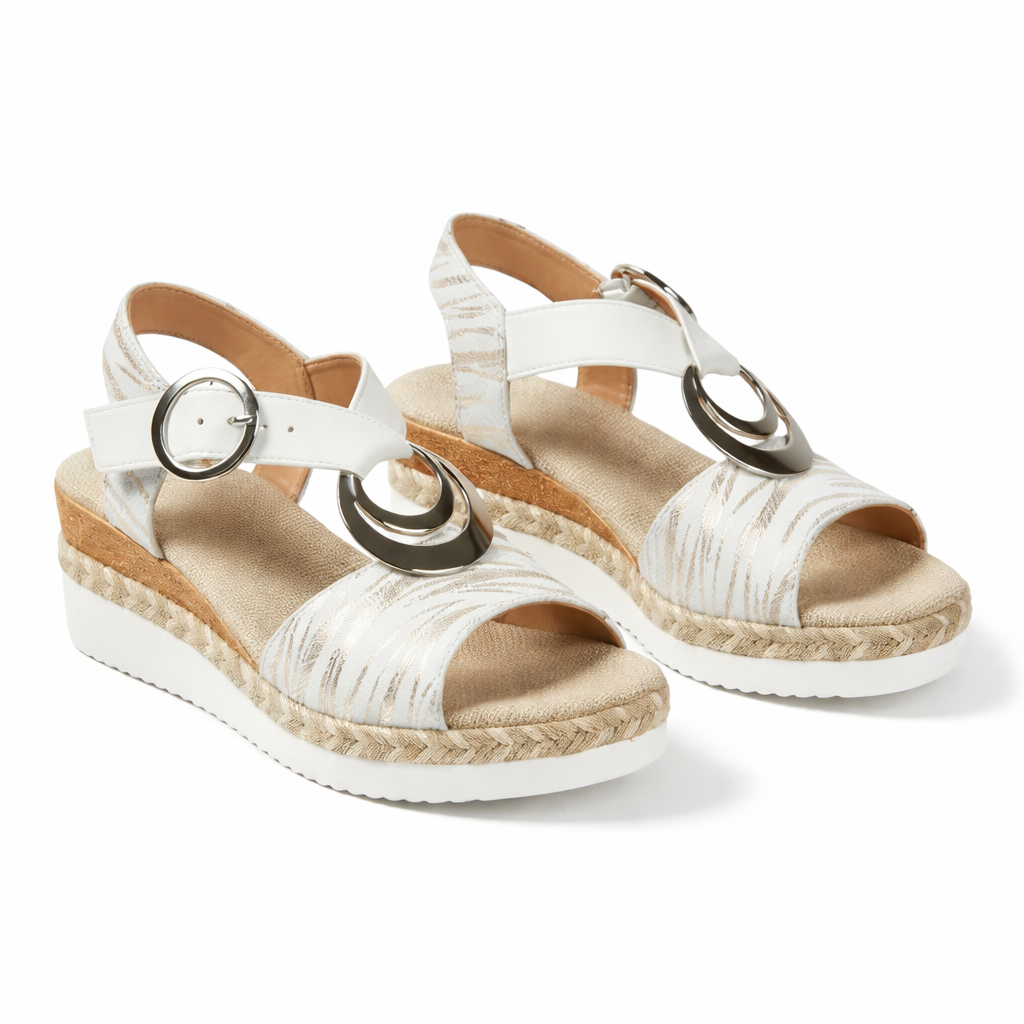 Comfortable Summer Ankle Strap Wedge Sandals for Women in Metallic Finish