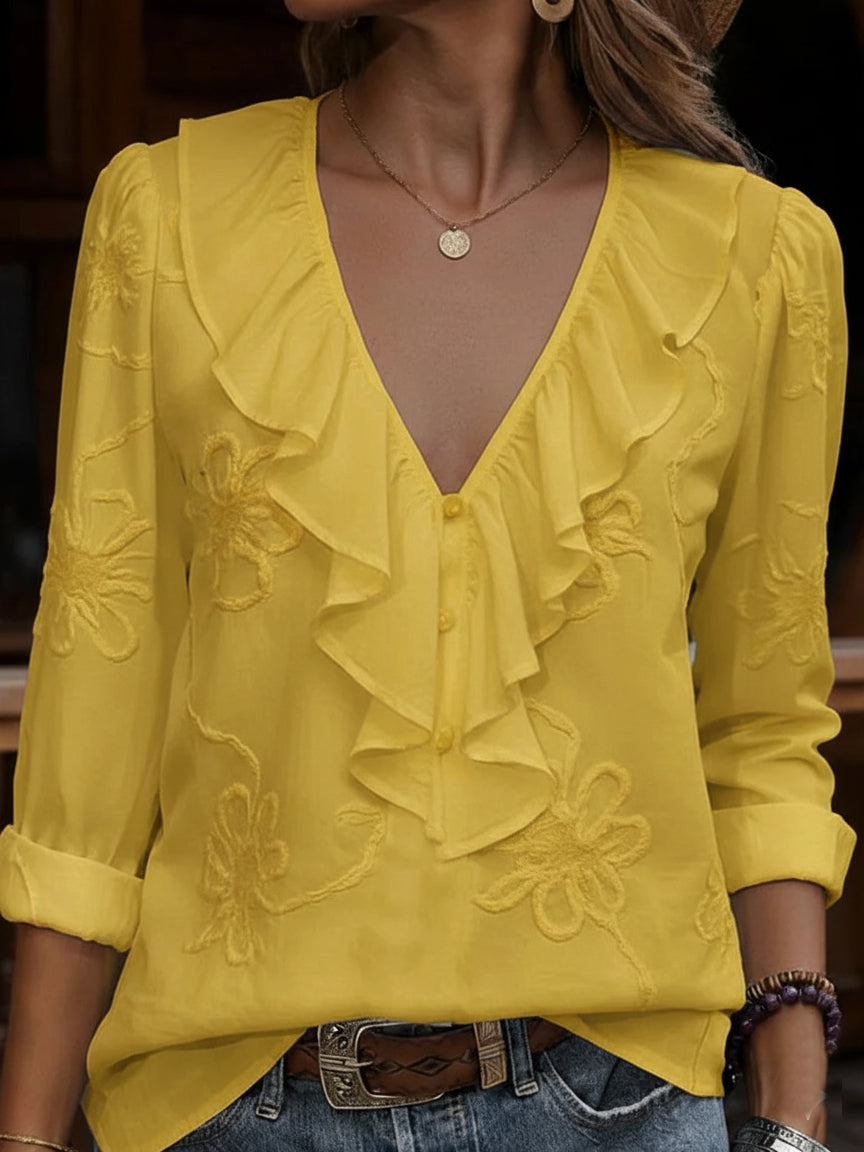 Maribel | Embroidered Frill Blouse