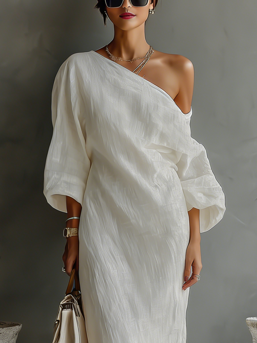 Aurora - Ivory One-Shoulder Flowing Maxi Dress