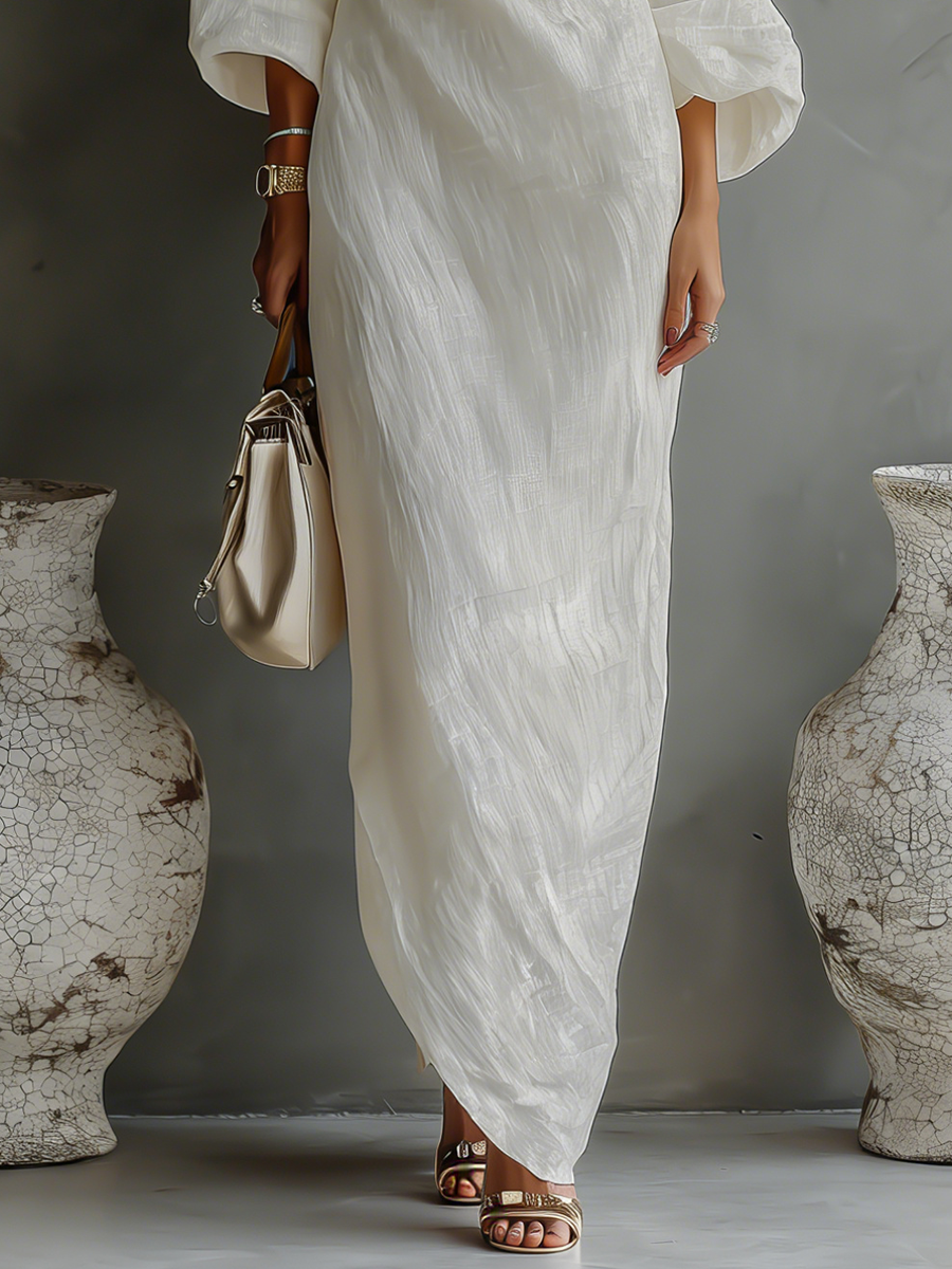Aurora - Ivory One-Shoulder Flowing Maxi Dress