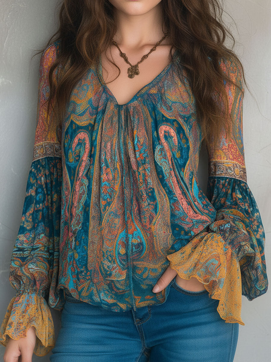Seraya | Lightweight Chiffon Blouse with Boho Pattern