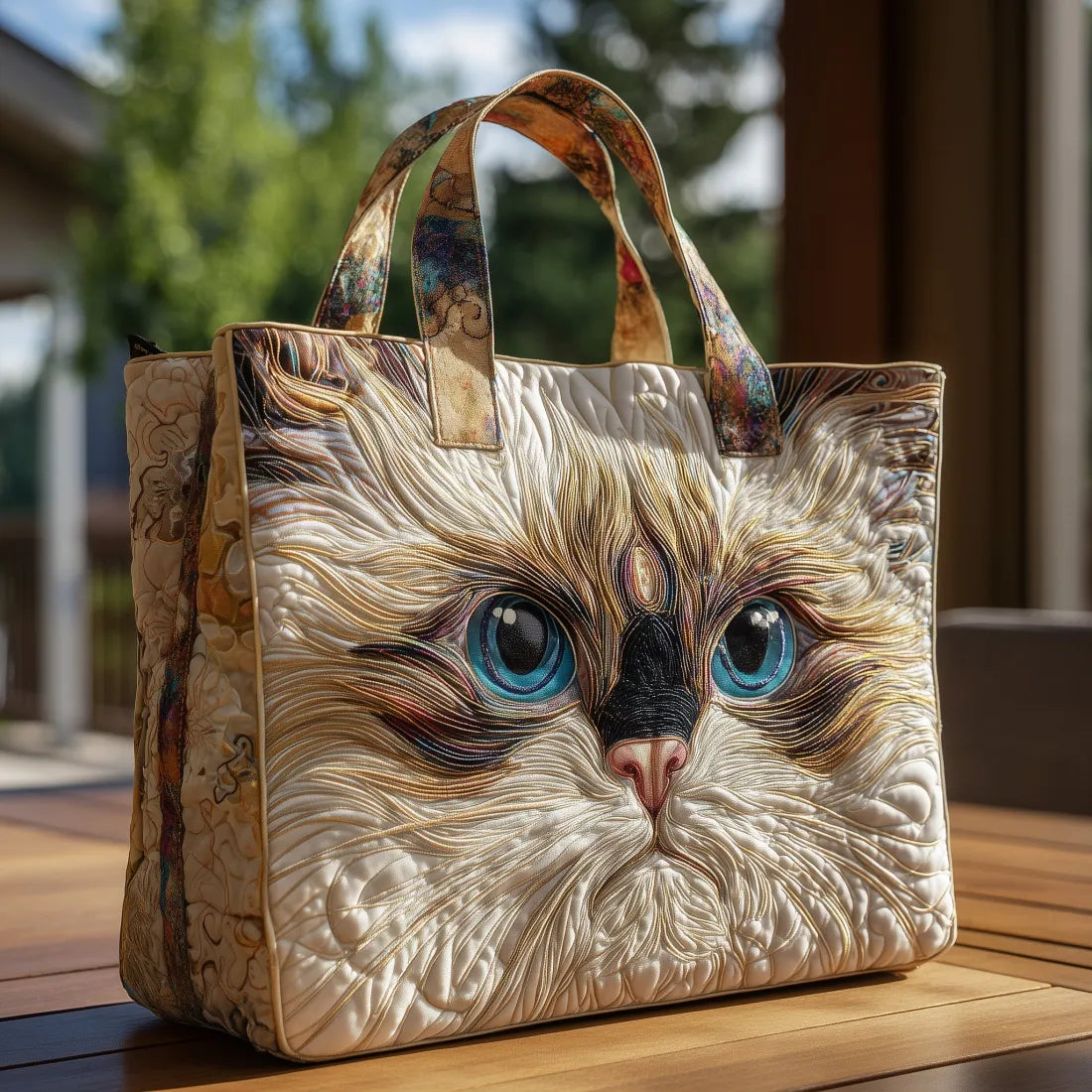 Colorful Quilted Tote Bag - Chat Design