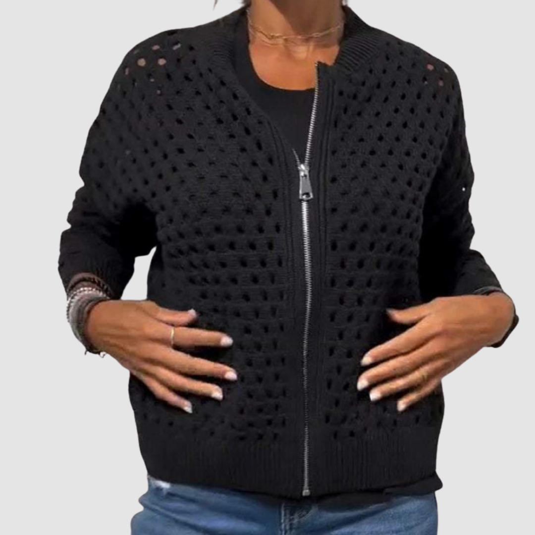 Ysoria | Open Knit Zip Cardigan