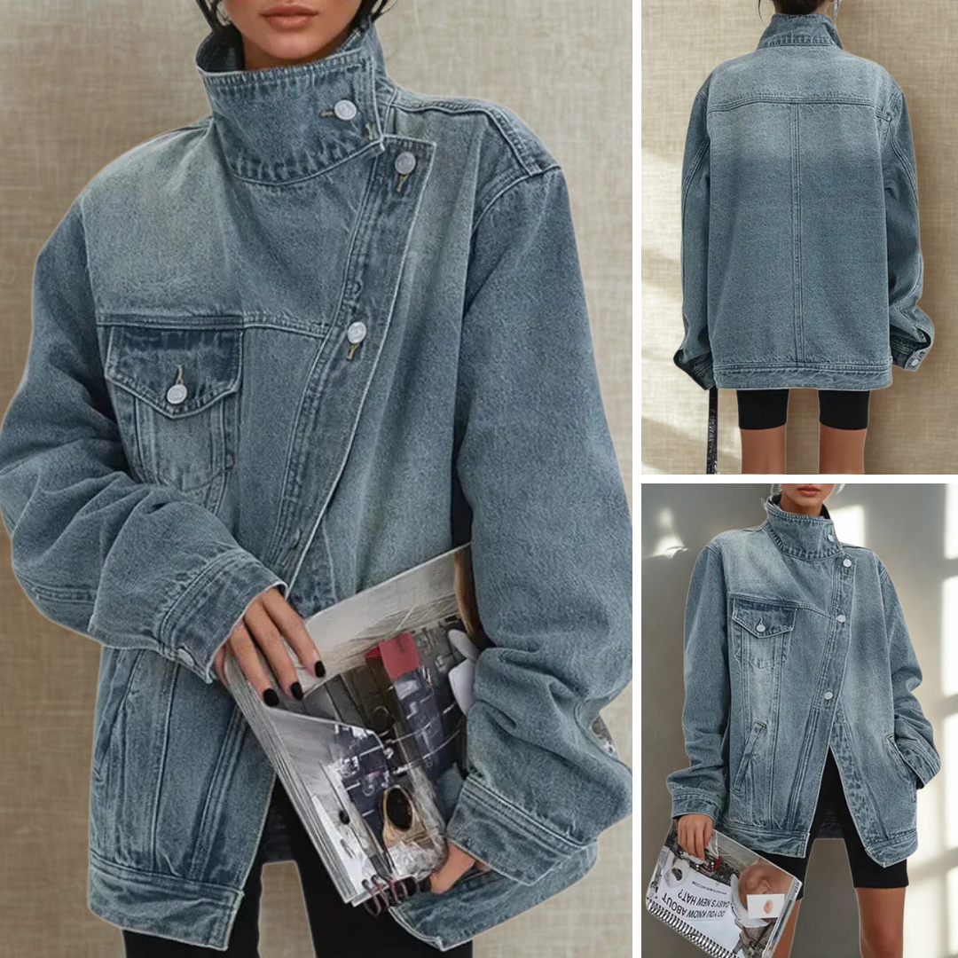 SARAH – Trendy asymmetrical jacket with buttons in street style