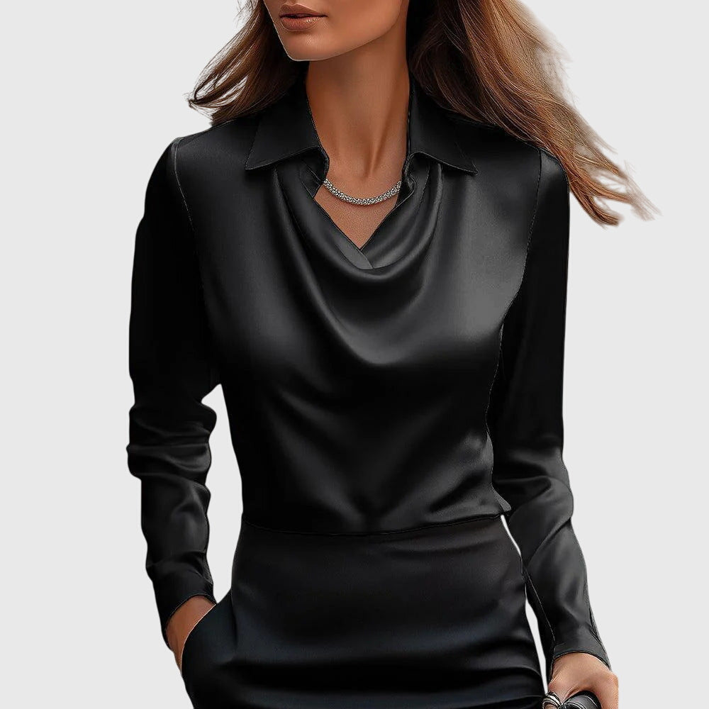 Sylvie - Luxurious Shiny Blouse with Pleated Neckline