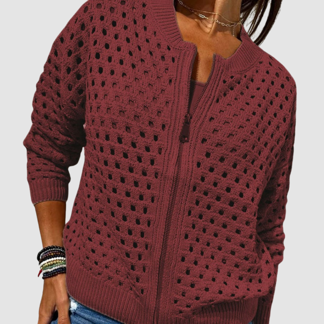 Ysoria | Open Knit Zip Cardigan