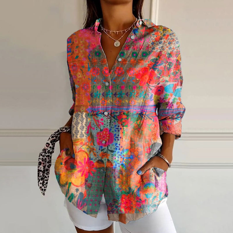 Joan - Ladies Shirt with Floral Pattern - Long Sleeves