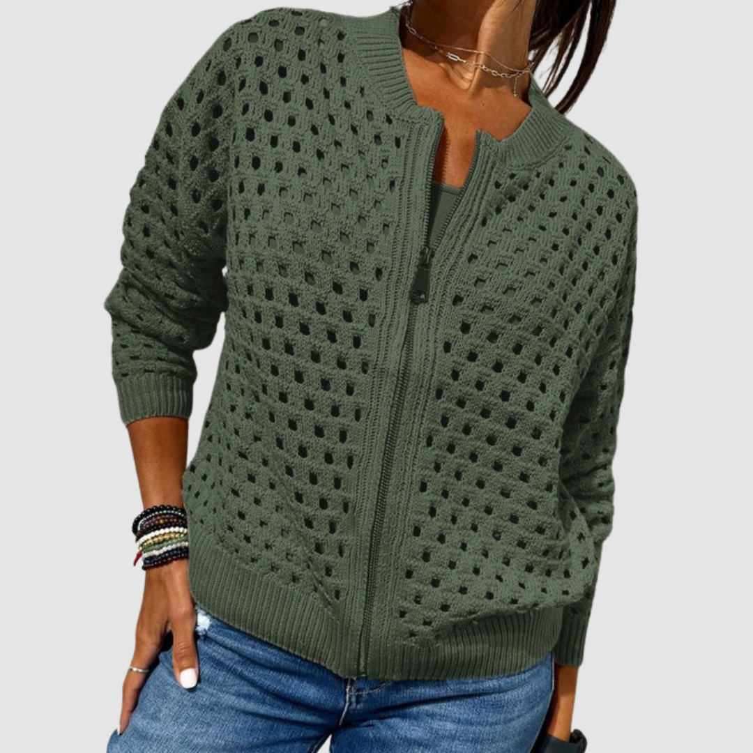 Ysoria | Open Knit Zip Cardigan
