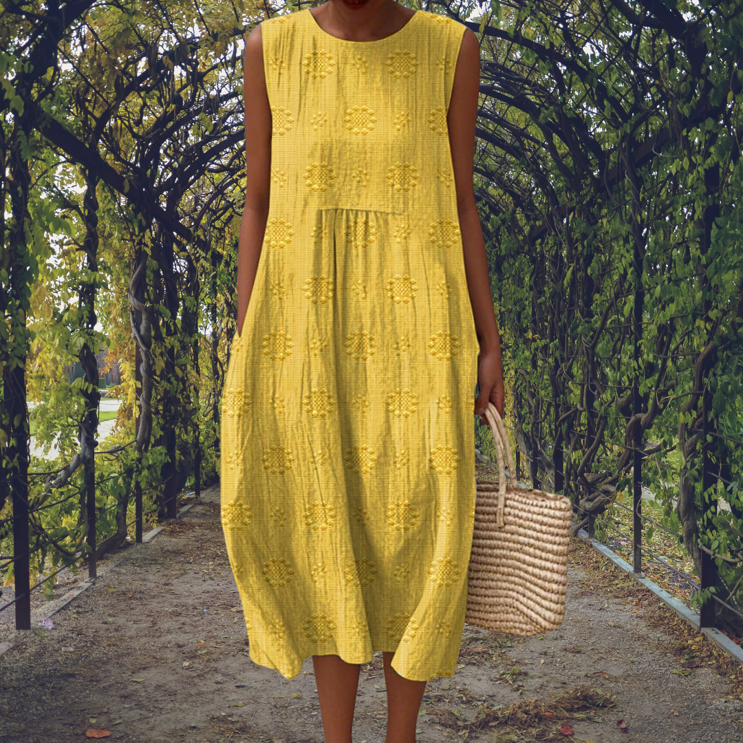 Elodie | Sleeveless Embroidered Midi Dress with Pockets