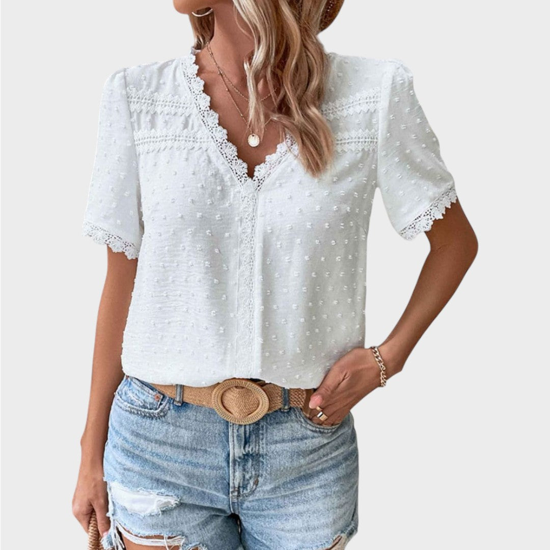 Lea - Wiissi Structured Summer Blouse with V Neck