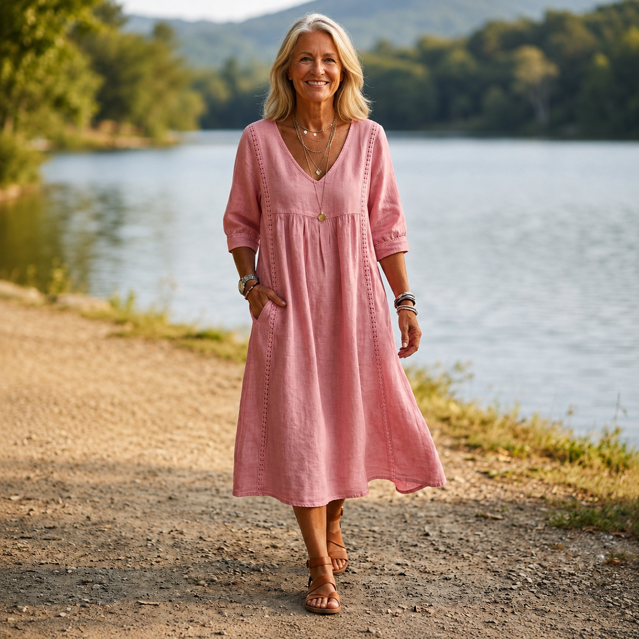 Aveline | Elegant Lightweight Maxi Dress with Ruched Sleeves