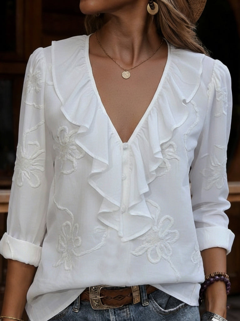 Maribel | Embroidered Frill Blouse