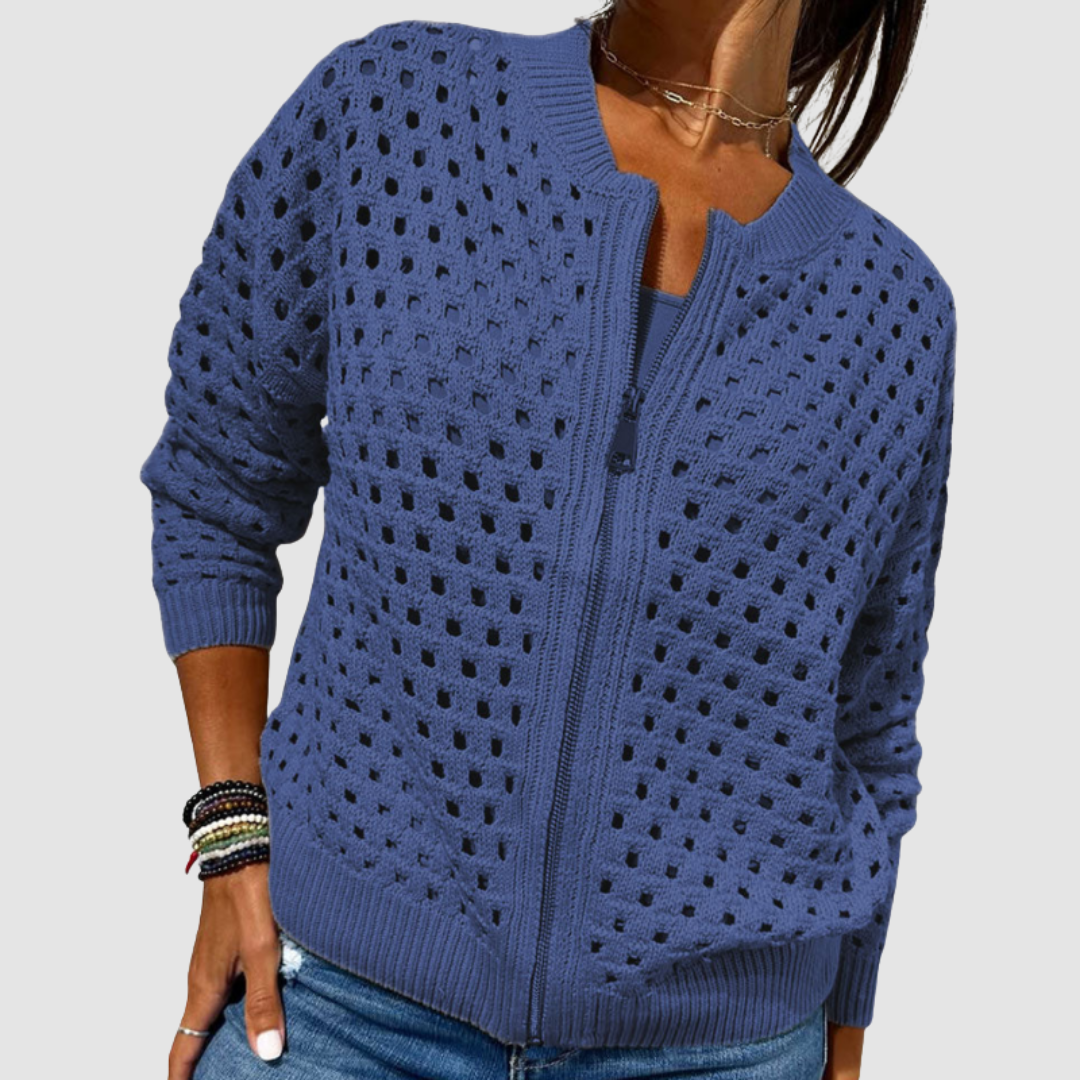 Ysoria | Open Knit Zip Cardigan