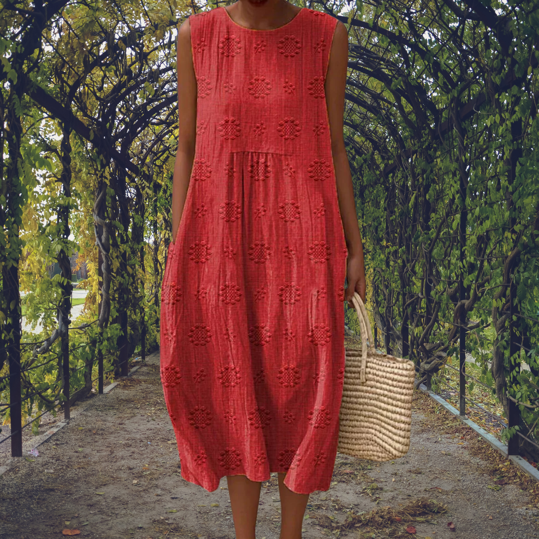 Elodie | Sleeveless Embroidered Midi Dress with Pockets