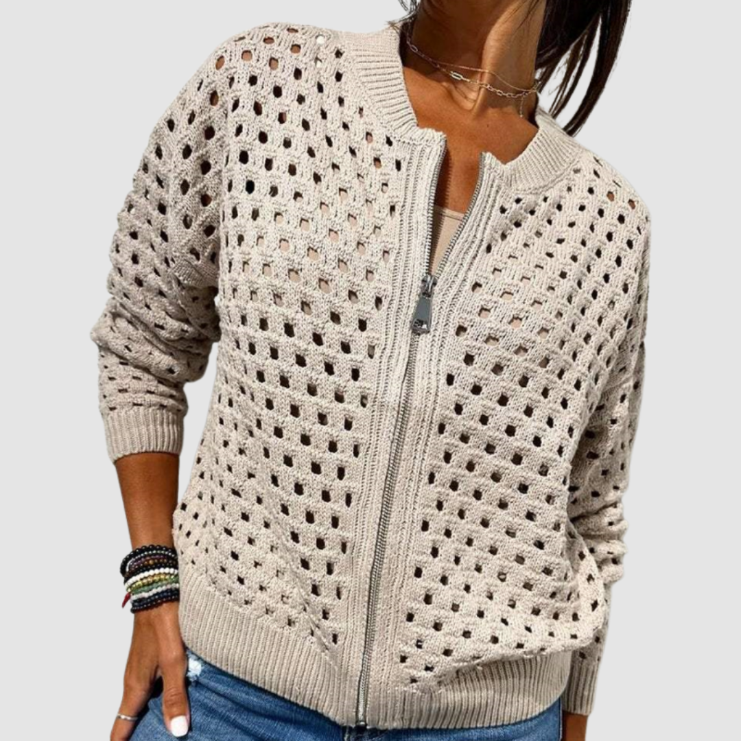 Ysoria | Open Knit Zip Cardigan