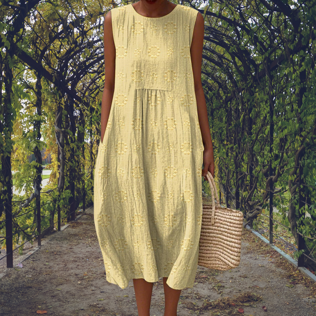 Elodie | Sleeveless Embroidered Midi Dress with Pockets