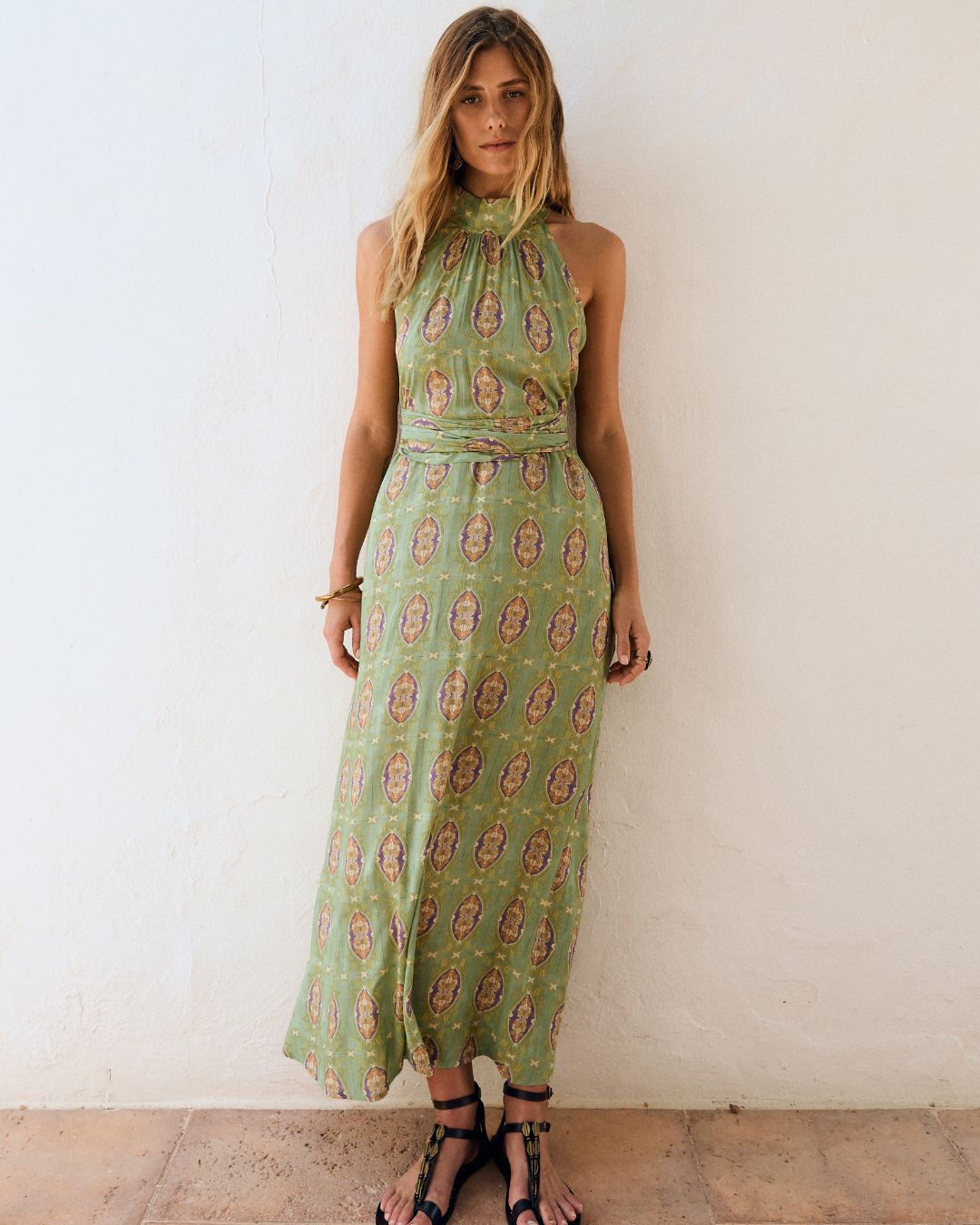 Celeste | Mosaic Print Halterneck Maxi Dress