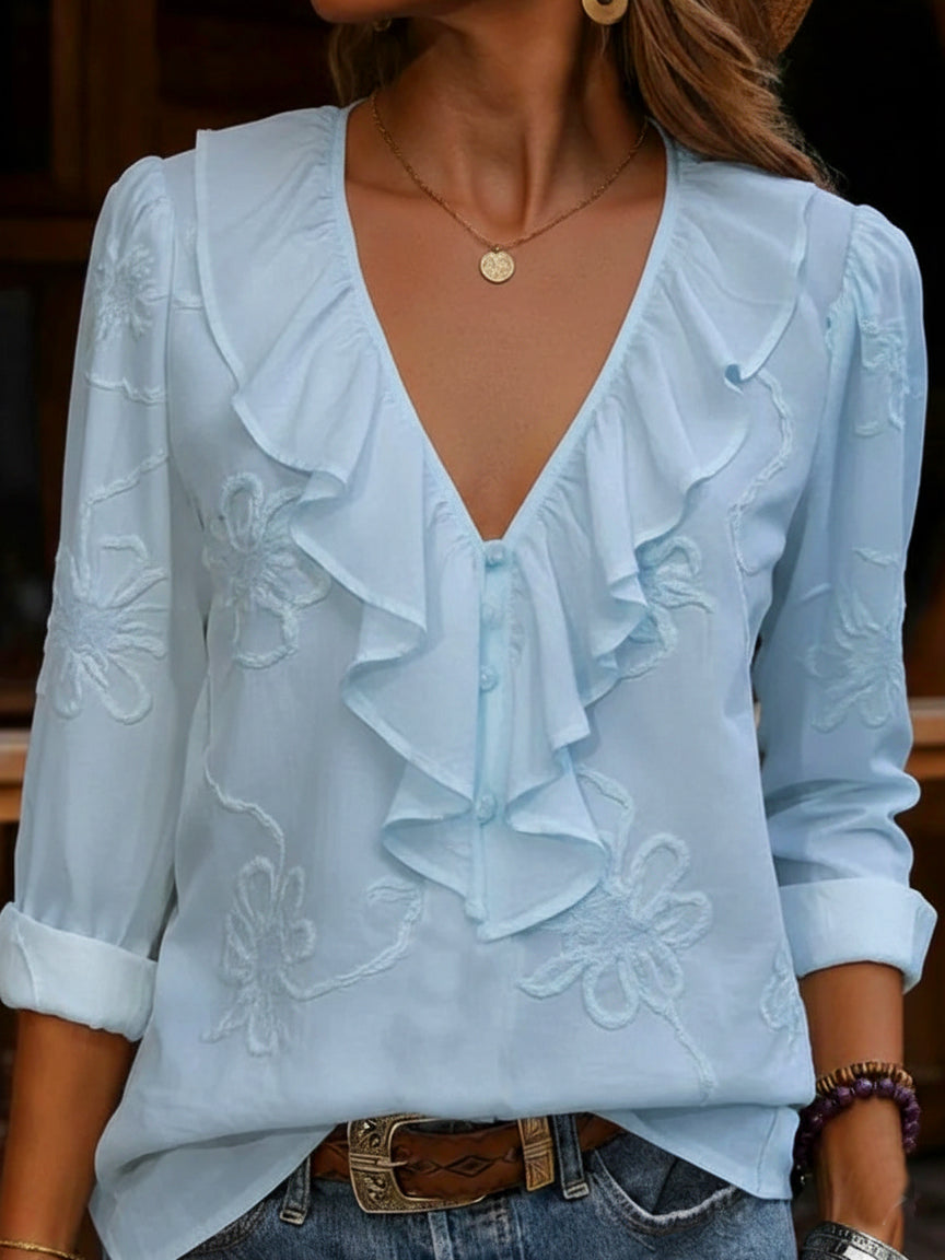 Maribel | Embroidered Frill Blouse