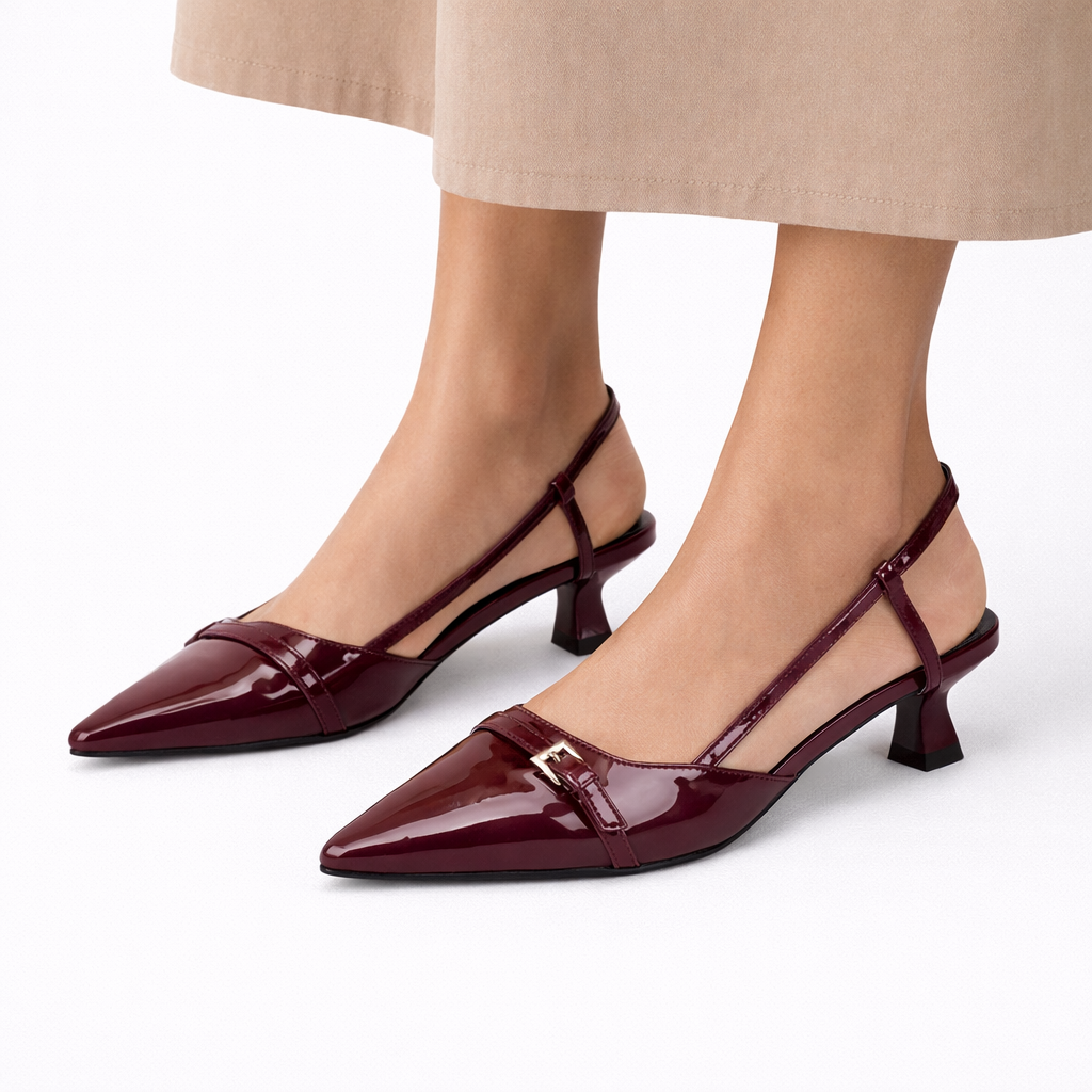 Elegant Pointed Toe Slingback Heels for Women in Patent Finish