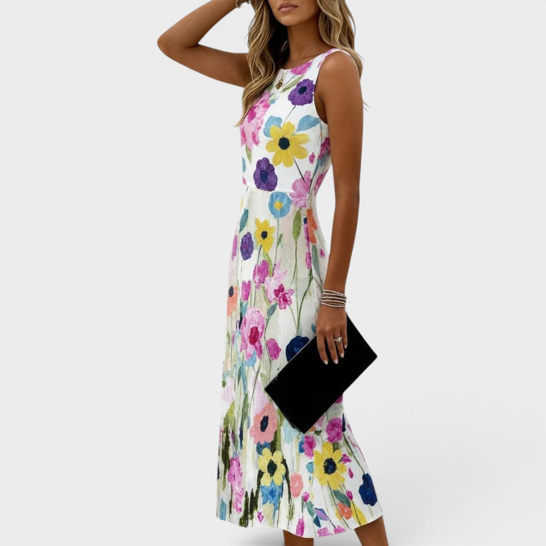 Elowyn | Watercolor Floral Midi Dress