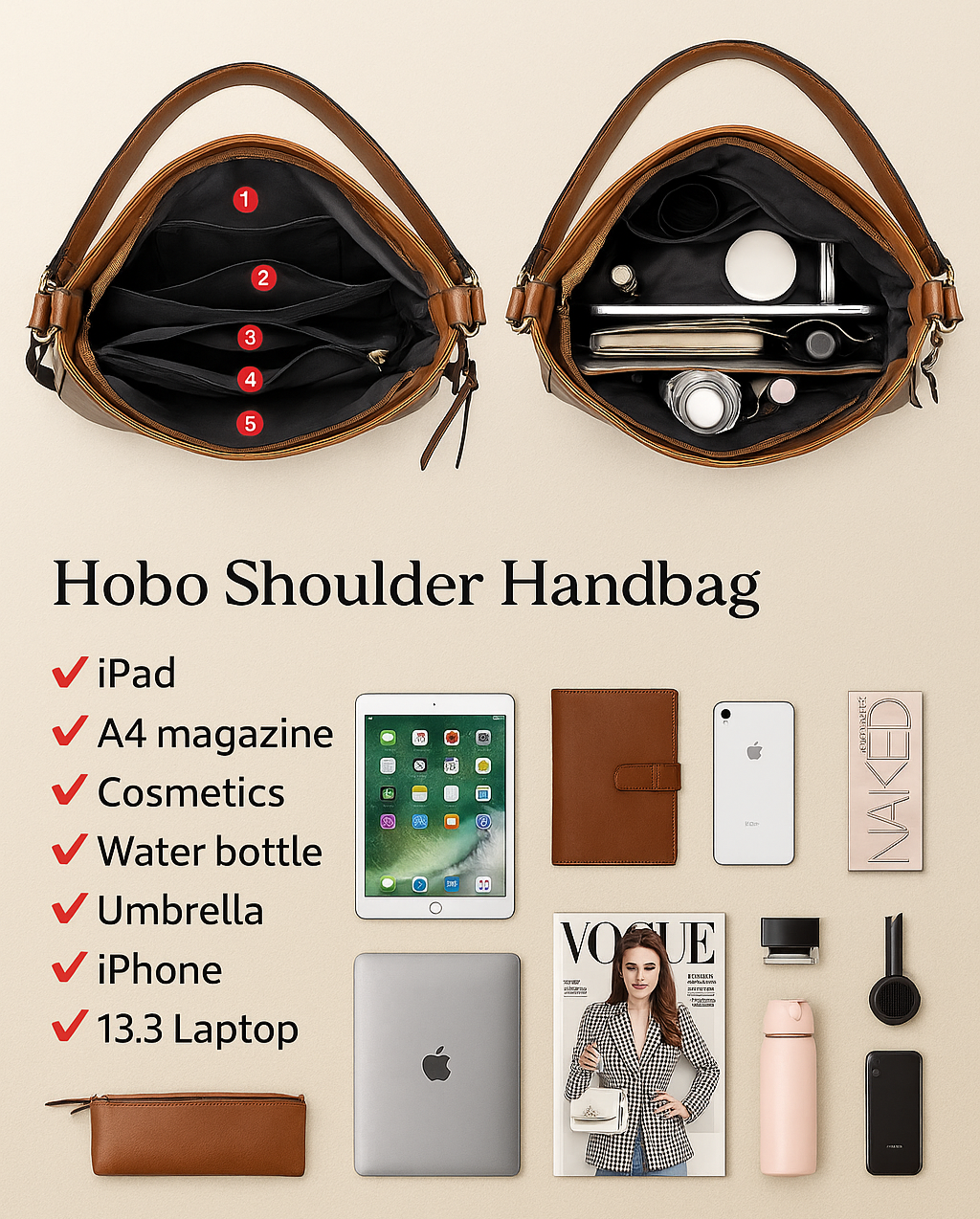 Sophia | Luxury Three-Piece Hobo Handbag Set