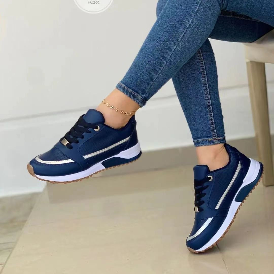 Women's Lace-Up Non-Slip Sneakers - White Thick Sole