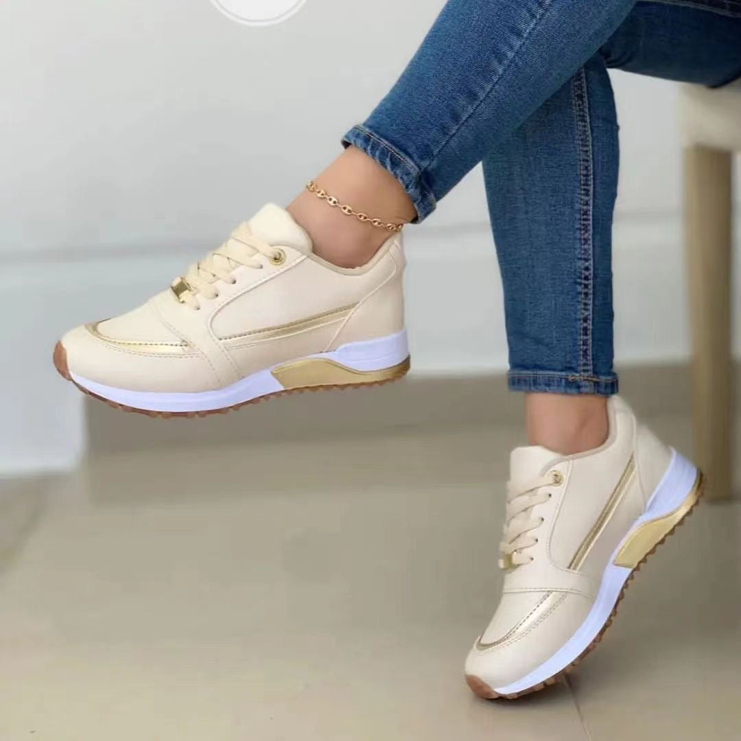 Women's Lace-Up Non-Slip Sneakers - White Thick Sole