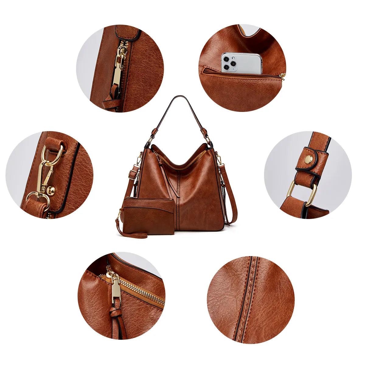 Sophia | Luxury Three-Piece Hobo Handbag Set