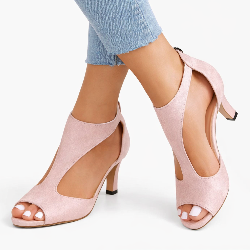 Elegant Cut-Out Design Heeled Sandals for Women – Cushioned Comfort