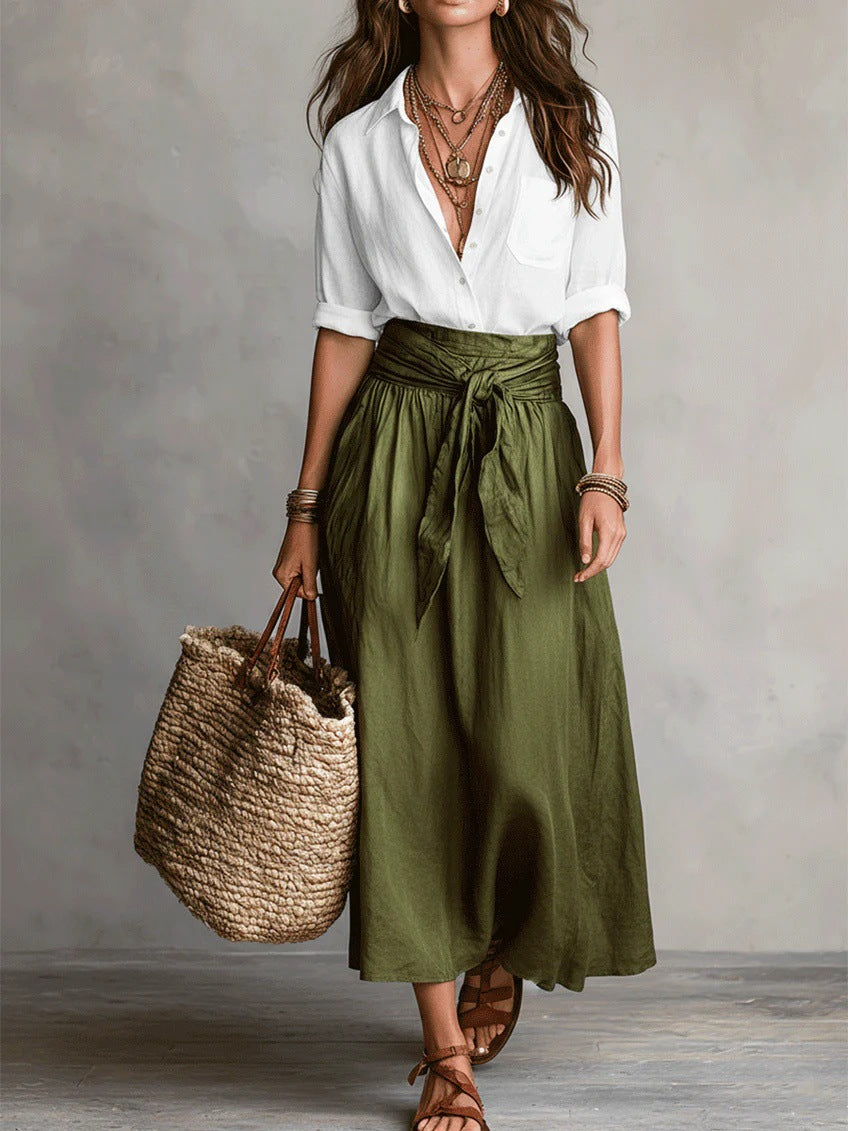 Genevieve | Elegant Shirt & Midi Skirt Set