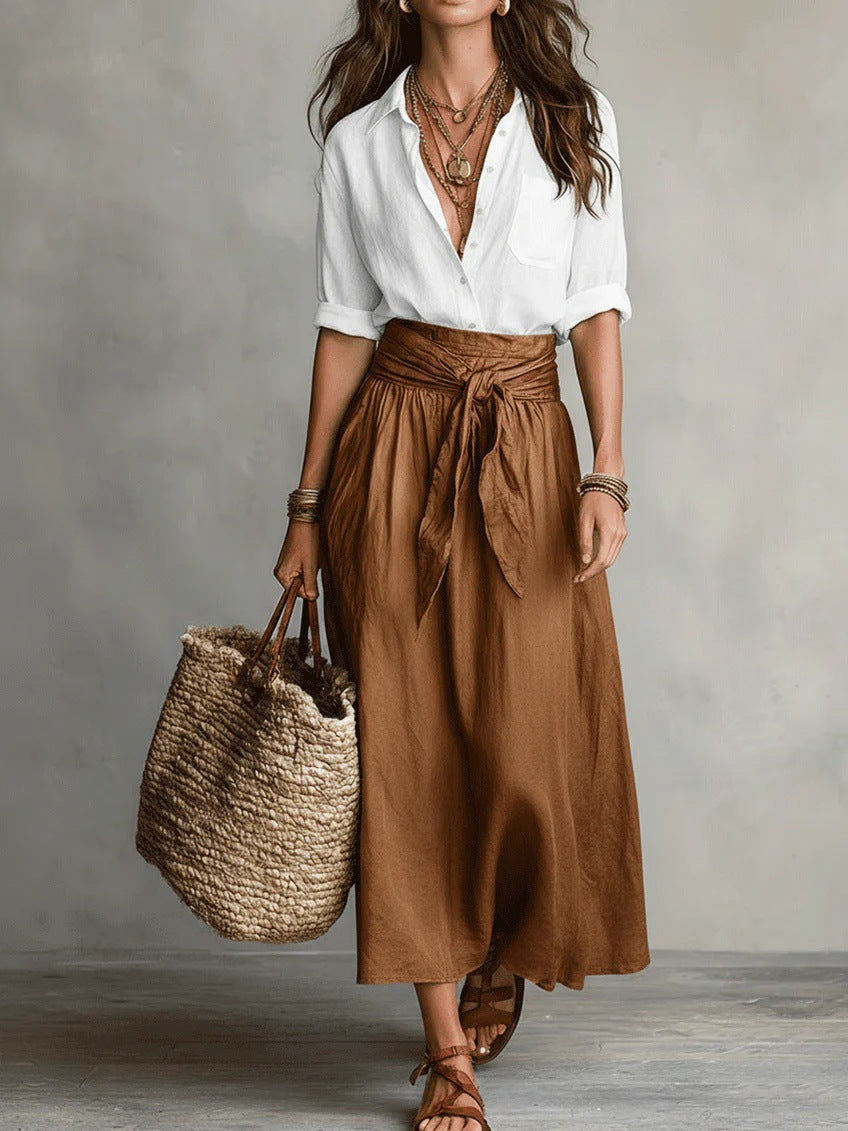 Genevieve | Elegant Shirt & Midi Skirt Set