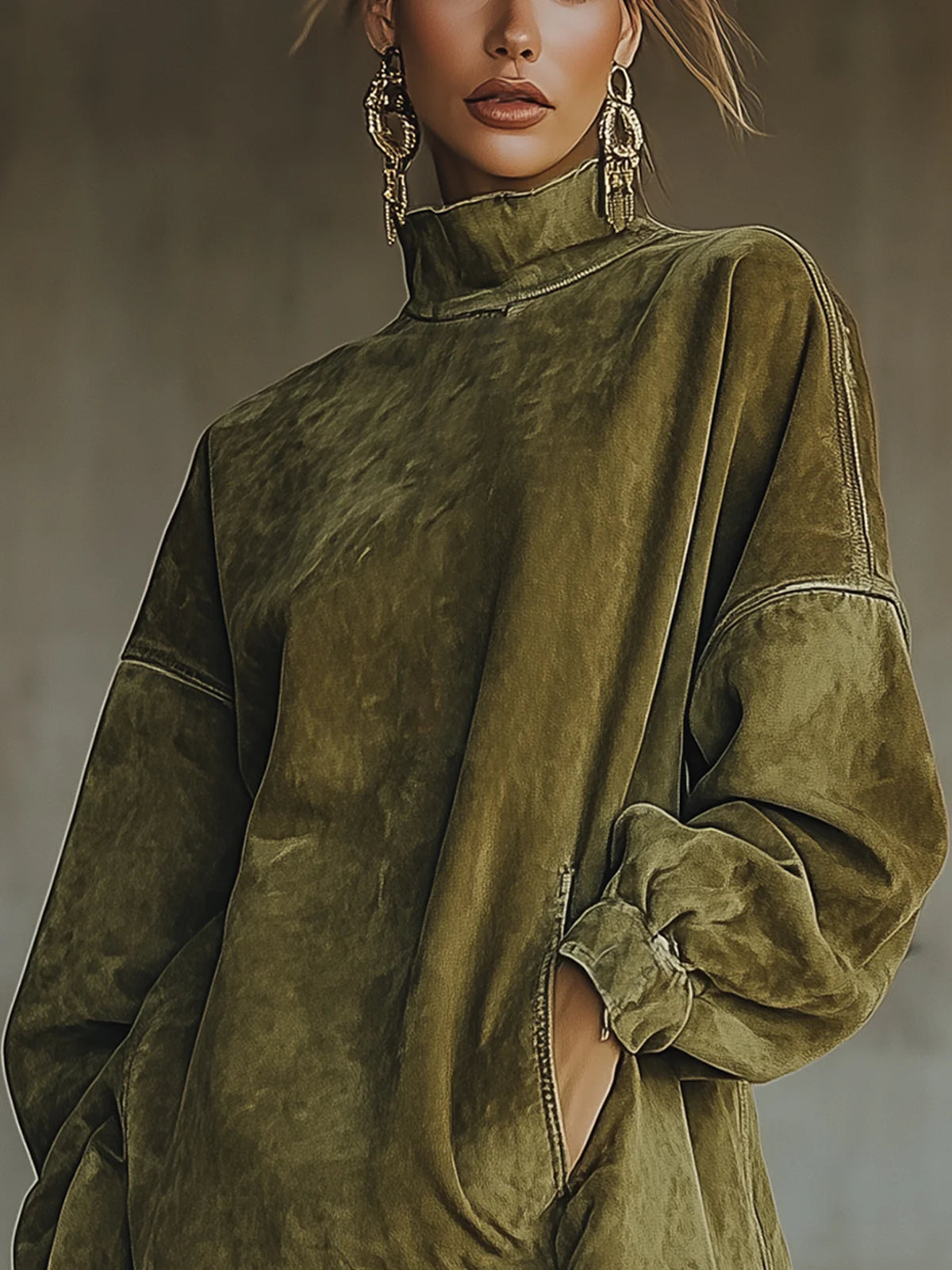 Darcie - Suede Fringe Turtleneck Dress