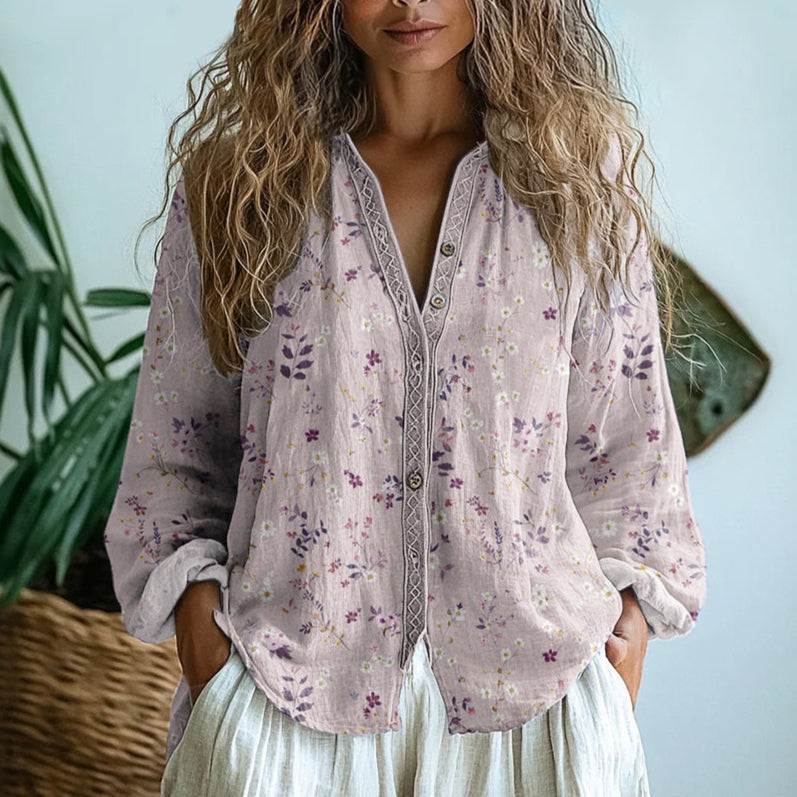 Linda - Vintage Leaf Print Blouse