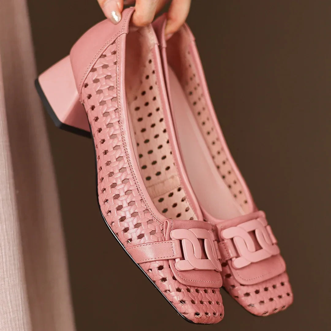 Emilia | Woven Square Toe Heels