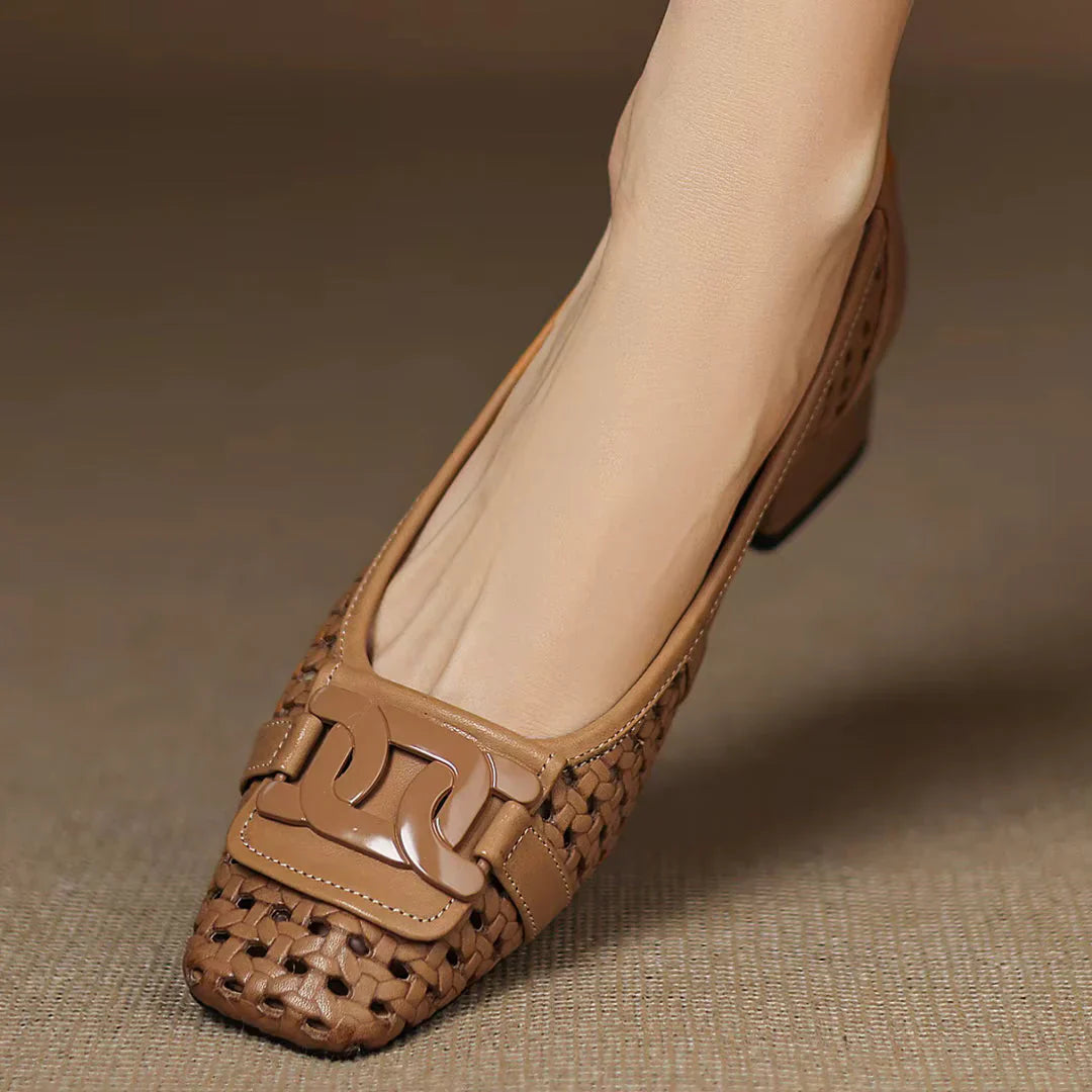 Emilia | Woven Square Toe Heels
