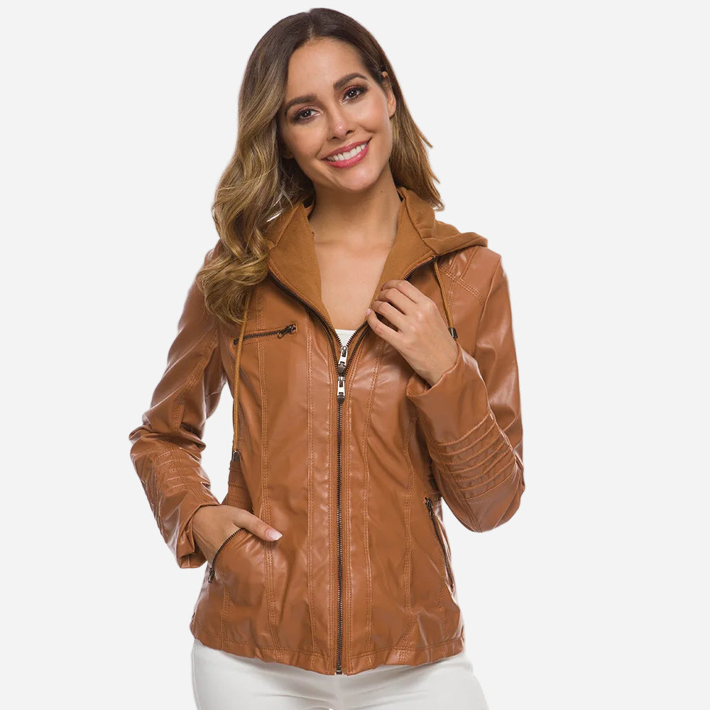 Leather Hooded Jacket Eva