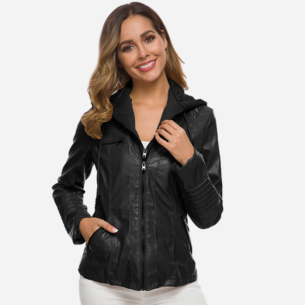 Leather Hooded Jacket Eva