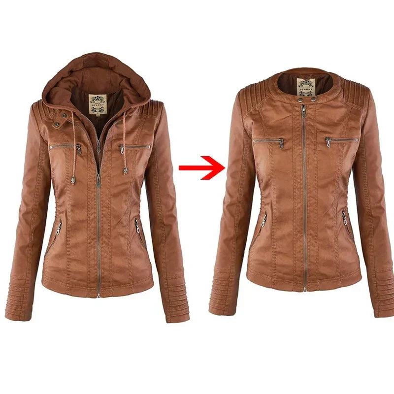 Leather Hooded Jacket Eva