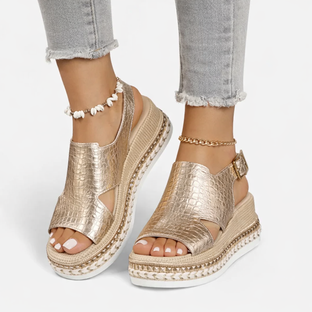 Women's Metallic Summer Wedge Sandals – Comfort and Support