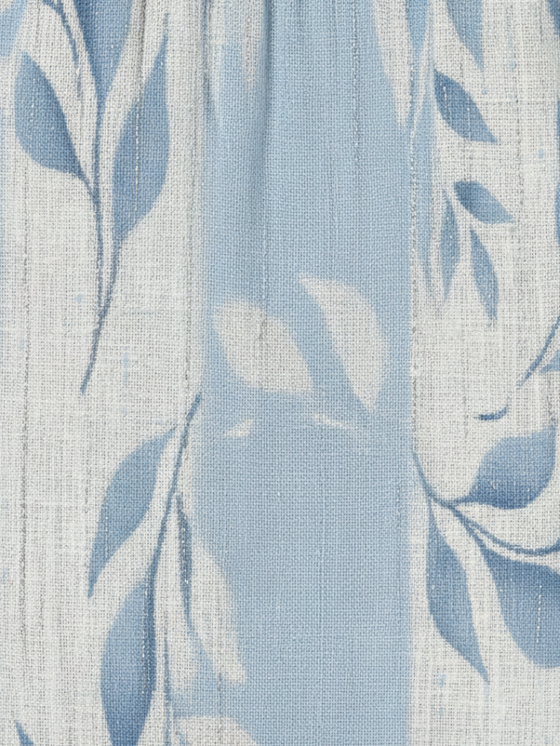 Solene - Sleeveless Blue Leaf Pattern Midi Dress