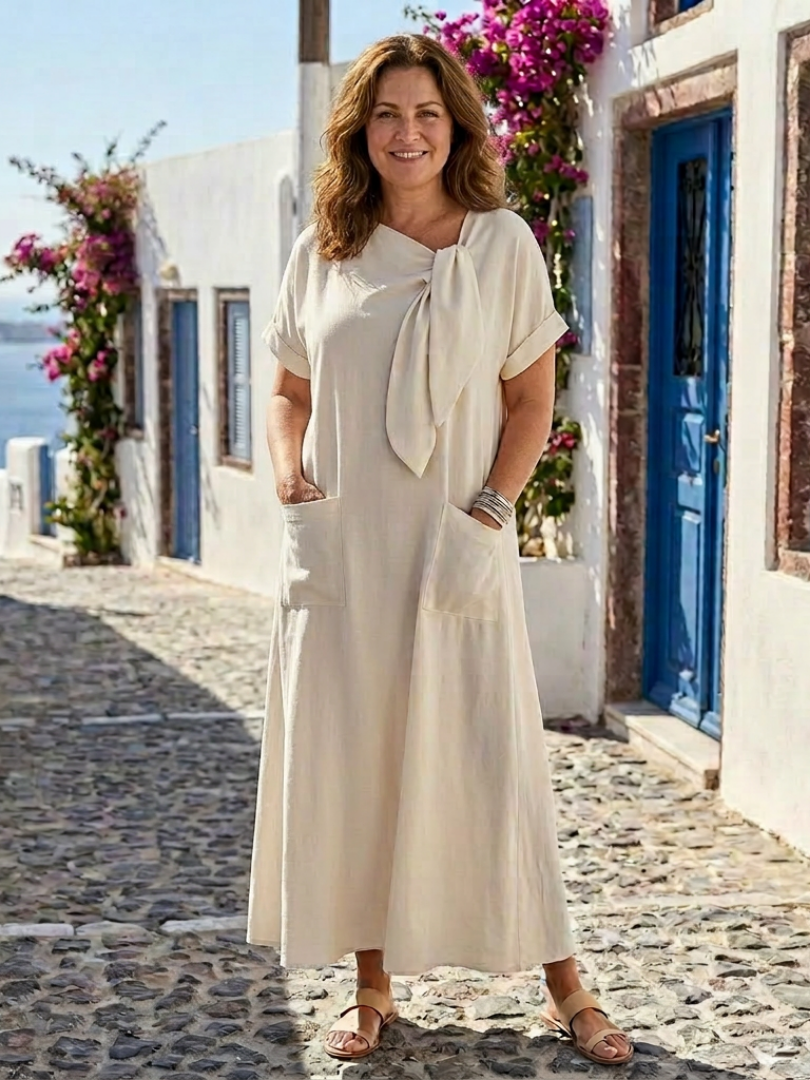 Elowyn - Round Neck Short Sleeve Pocket Maxi Dress