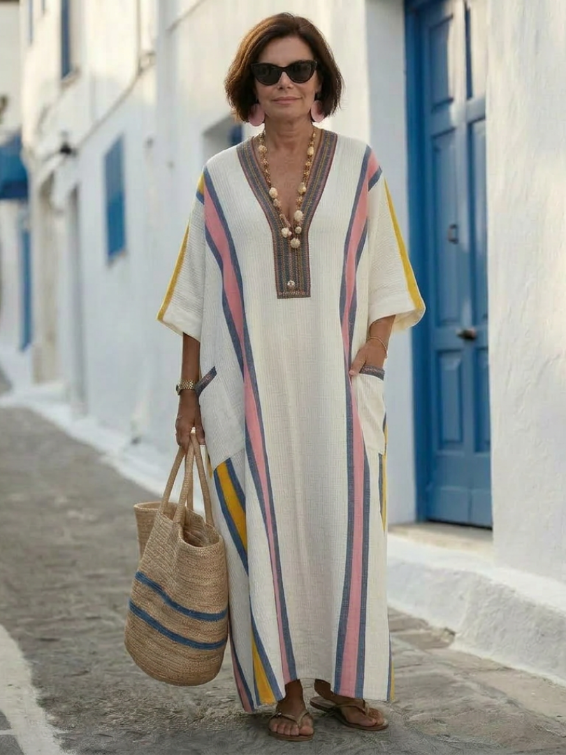 Noemi - V Neck Half Sleeve Pocket Maxi Dress