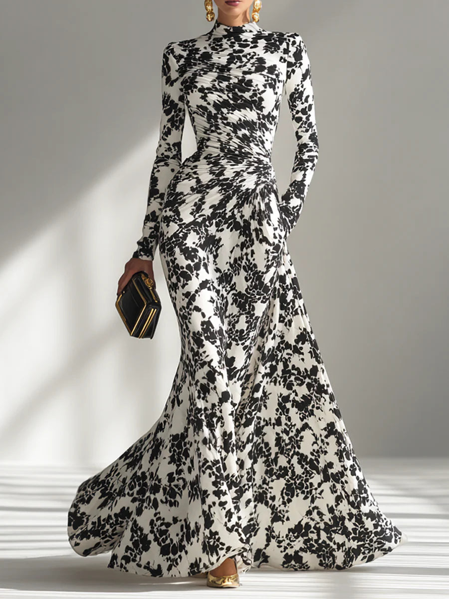 Nikita - Black And White Patterned Stretch Blend Wrap Dress