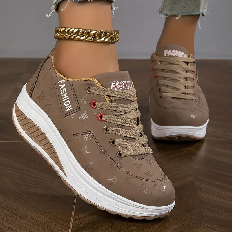 Women's Lace-Up Non-Slip Trainers - White Contrast Sole