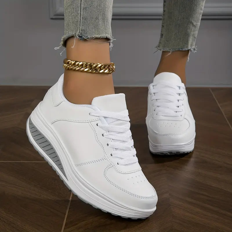 Women's Lace-Up Non-Slip Trainers - White Contrast Sole