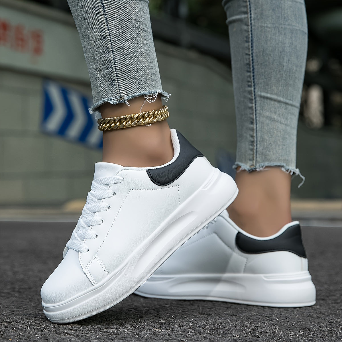 Women's White Lace-Up Trainers - Thick Sole