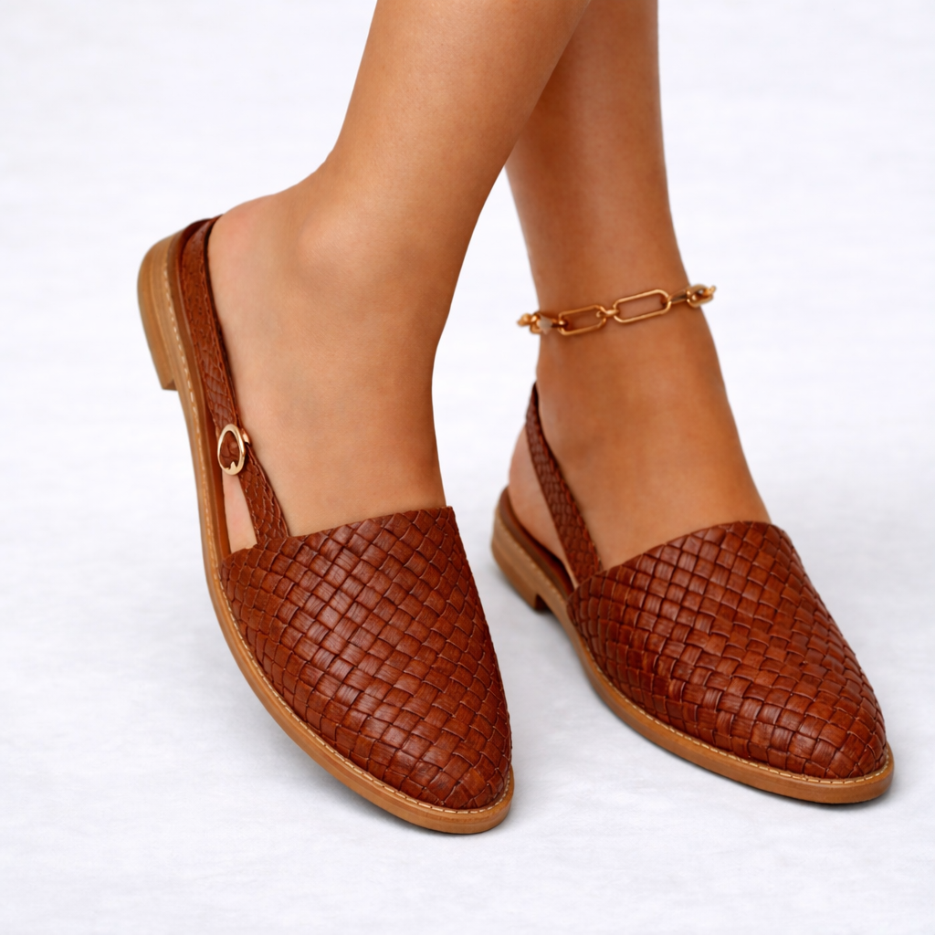 Elegant Everyday Slingback Flats for Women in Woven Vegan Leather