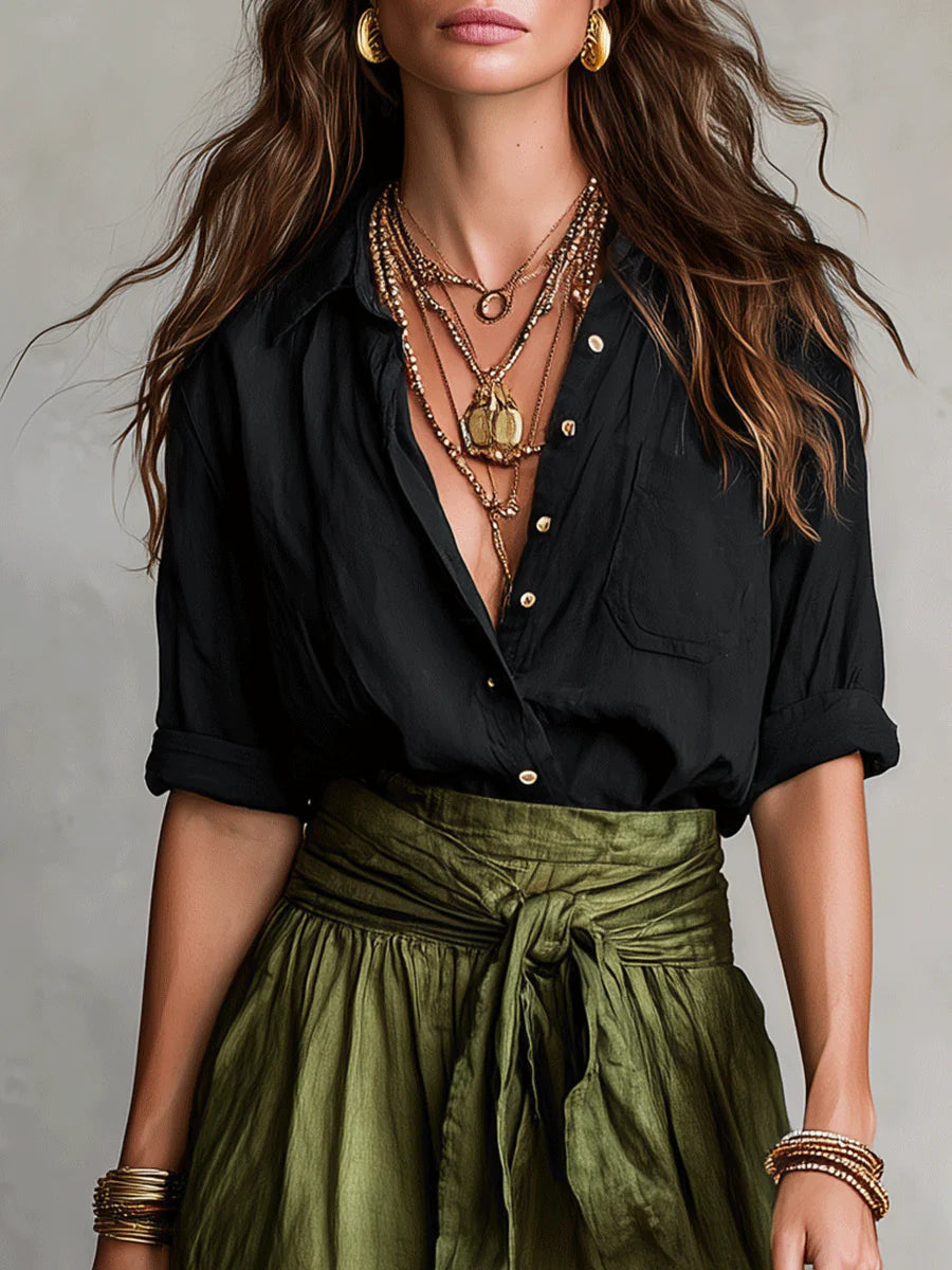 Genevieve | Elegant Shirt & Midi Skirt Set