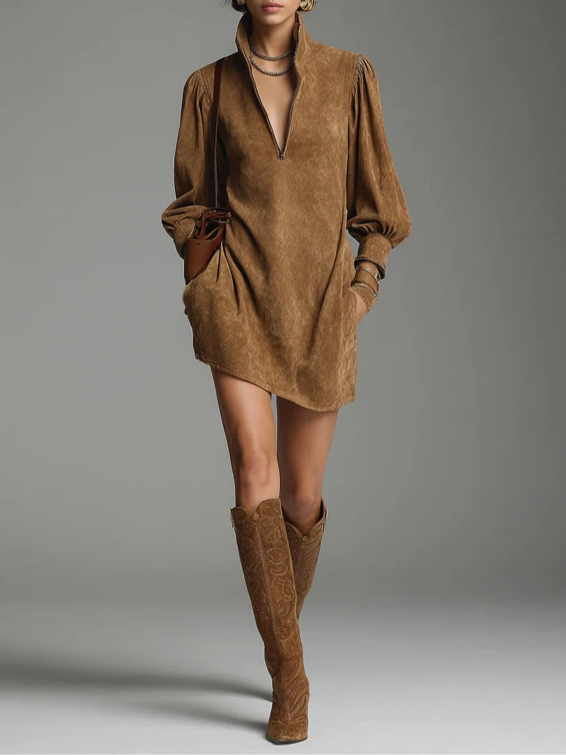 Florence - Suede Turtleneck Mini Dress