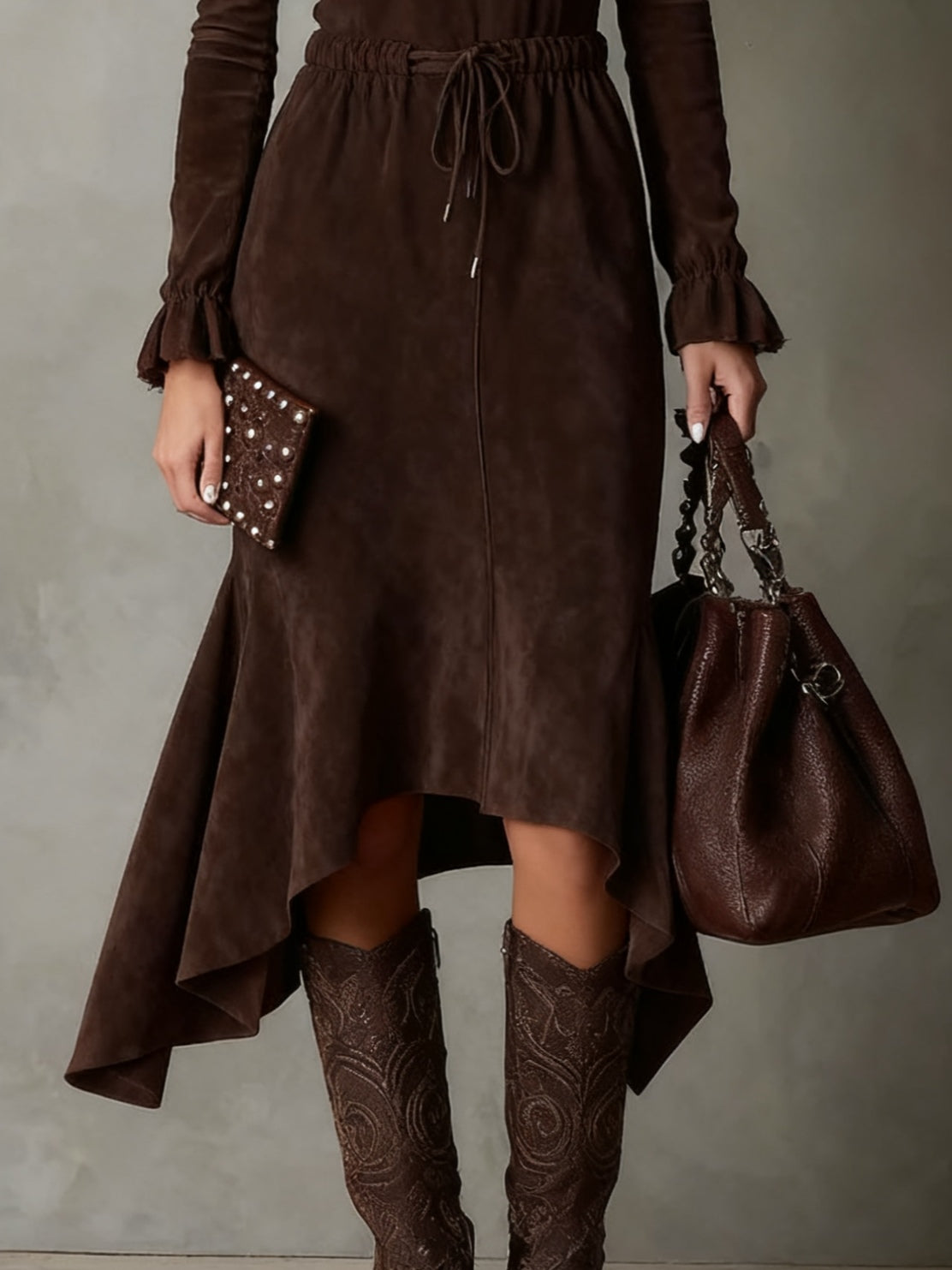 Isla - Suede Midi Dress with Tie Waist